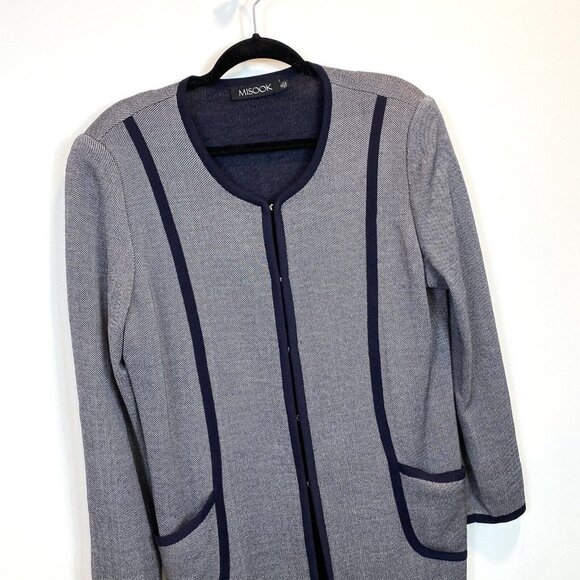 Womens MISOOK XL Navy Blue Structured Knit Cardigan Sweater Front Clasp Closure - Picture 2 of 9